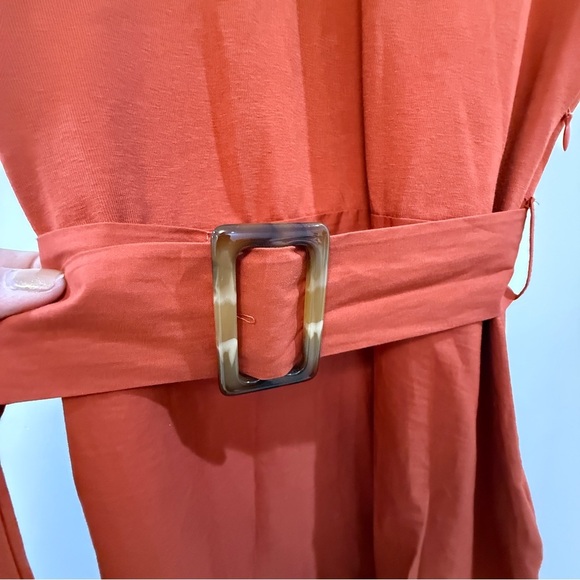 ZARA | A-line contrast rust colored belted midi dress - Picture 11 of 16